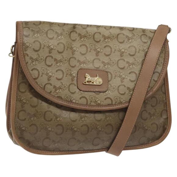 CELINE C Sulky Shoulder Bag Coated Canvas Beige Gold - Picture 1 of 12